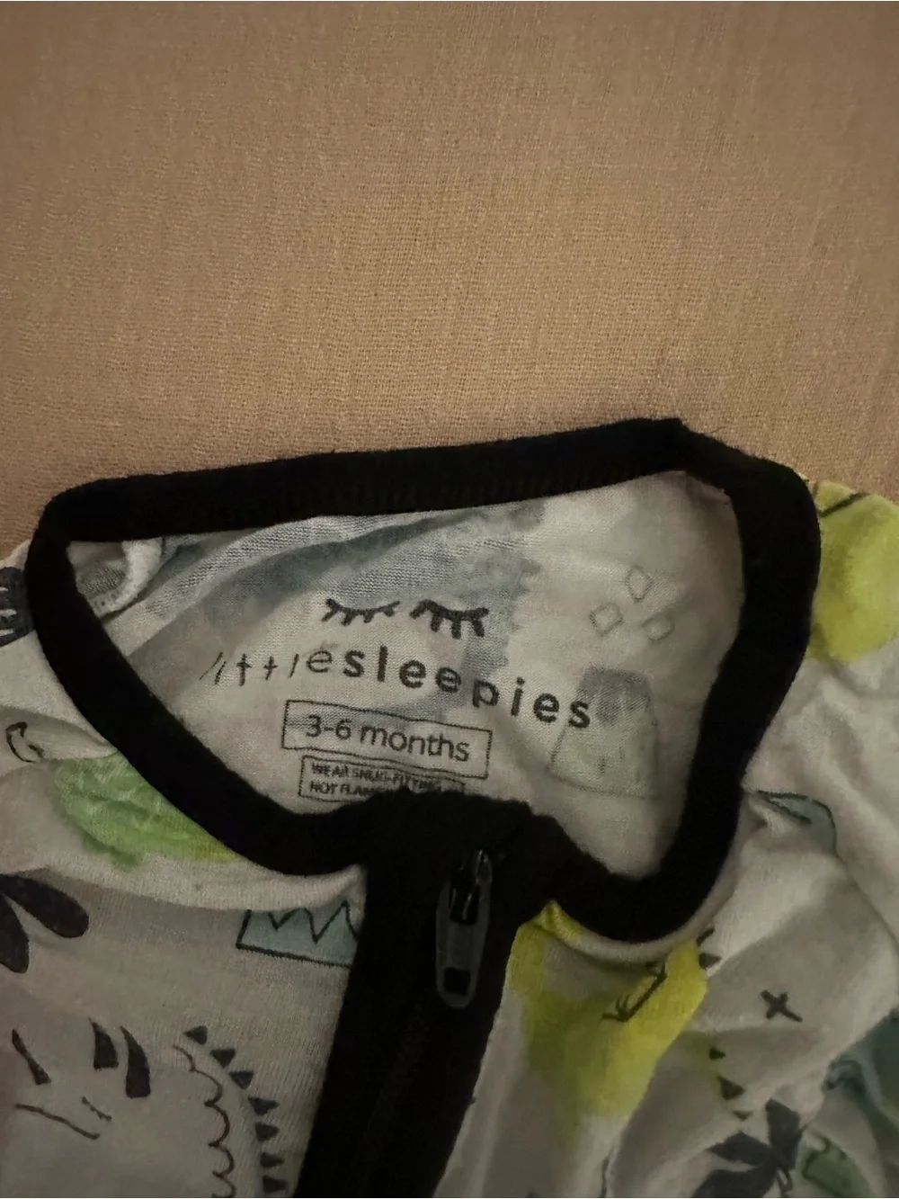 Little Sleepies OG Dinosaur Print Footed One-Piece with Black Trim